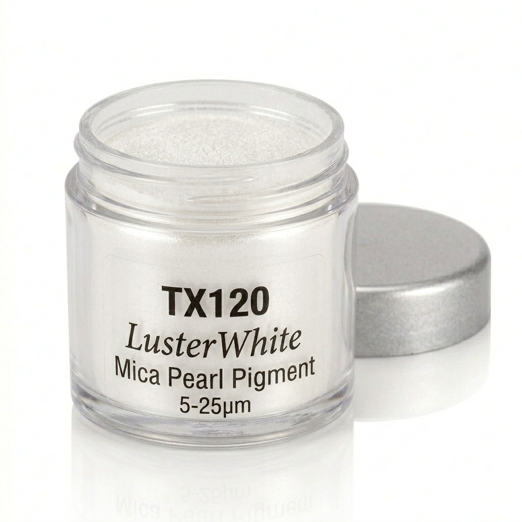 TX120 Luster White – Perleťový pigment Mica, 5–25 µm  (Saténově bílá)
