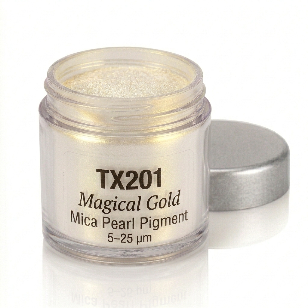 TX201 Magical Gold – Interferenční pigment Mica, 5–25 µm (Saténová bílá / Zlatý odlesk)