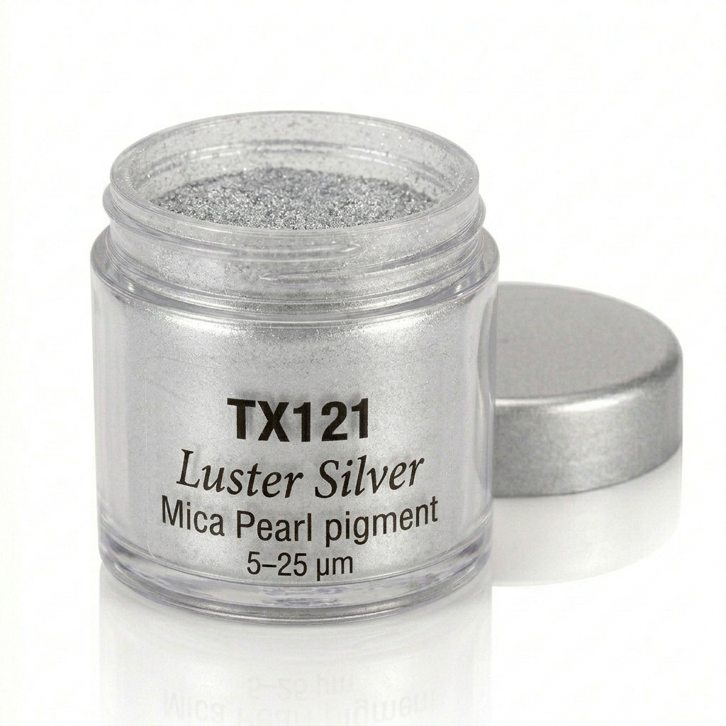 TX121 Mica Luster Silver – Perleťový pigment Mica, 5–25 µm (Jemný saténově stříbřitý lesk)